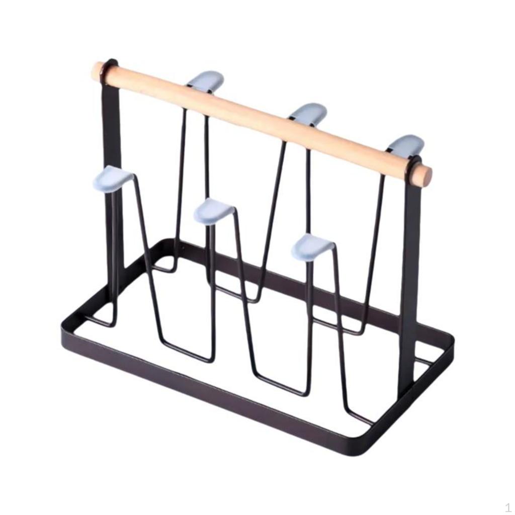 Mug Drying Rack, Glass Drainer Stand, Removable Drain Tray, Kitchen Organizer Black