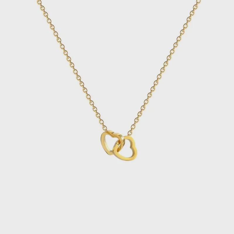18K Rose Gold Plated Titanium Steel Double Ring Necklace - No Fade, Dainty Clavicle Design for Women