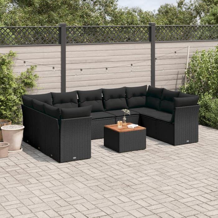 VidaXL Garden Lounge Set with Cushions 10 Pcs, Patio Sofas, Patio Furniture Set, Outdoor Furniture, Black 3256132
