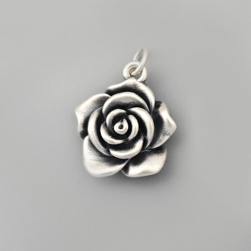 S999 Sterling Silver 3D Rose Flower Bead - Retro Thai Silver Handmade Jewelry Spacer.