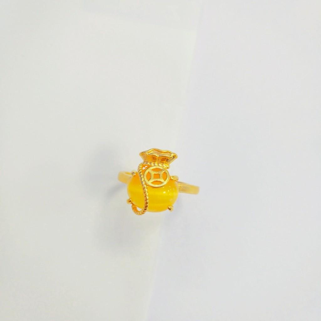 Unique Vietnamese Coin Pouch Ring Charming Gold Plated Brass Ring With Geometric Shape