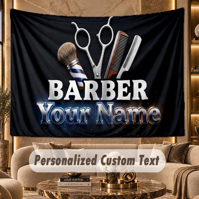 Barber Salon (149) Theme Personalized Tapestry Custom Name Text Wall Hanging Tapestry Home Background Decoration