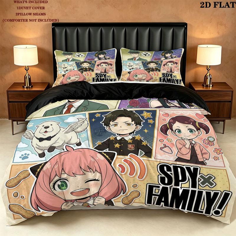Biancheria da letto con motivo Spy Family Set Copripiumone Federe Regalo di Compleanno per la Casa(1 * copripiumino + 2 * federa, senza nucleo)