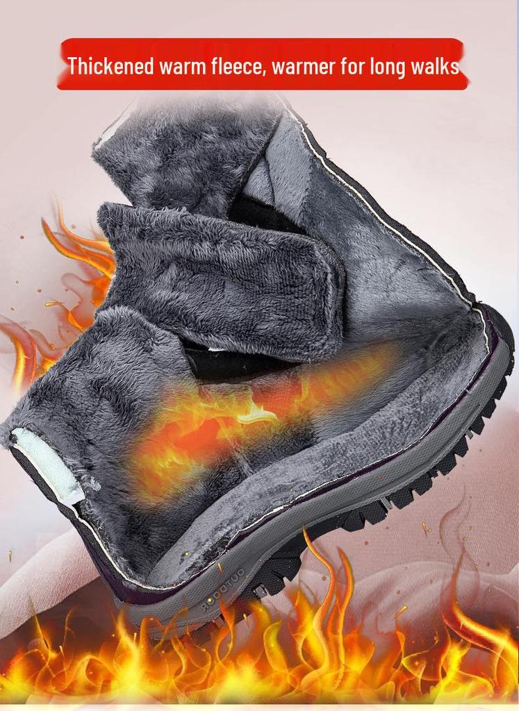 Northeast Women's Waterproof Velvet-Lined Winter Snow Boots - Warm, Thick, High-Top for Elderly