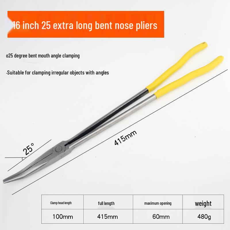 16-inch Long Nose Pliers with 11-inch Clamping Pointed Nose, Bent Nose, and Extended Pointed Nose Models