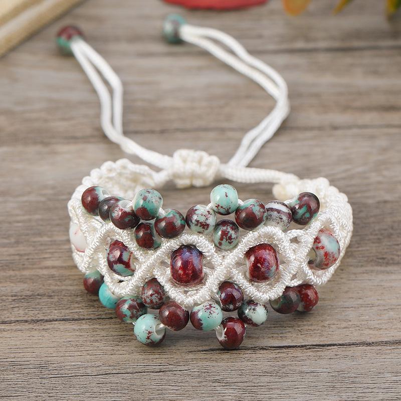 Hand-woven retro ceramic bracelet women's versatile simple temperament literary hand rope with jewelry