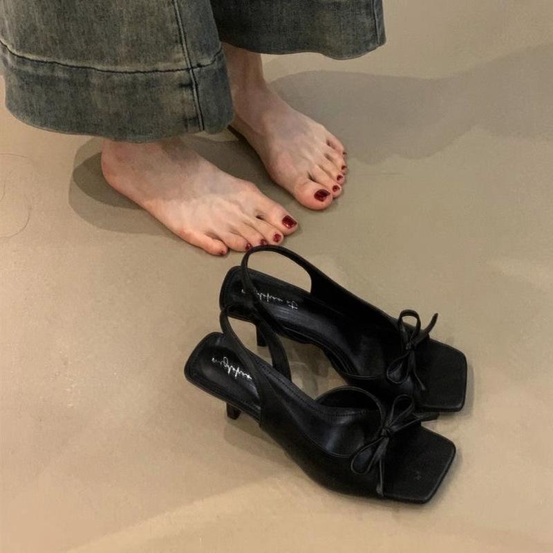 2026 Spring/Summer French Floral Butterfly Knot Thin Heel Strap High Heels Female