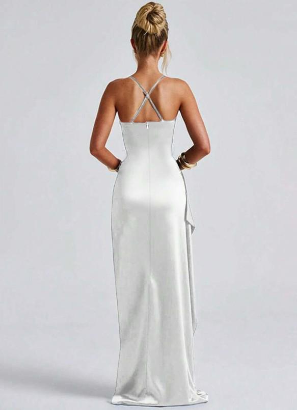 2026 Summer Solid Color Off-Shoulder Satin Sleeveless Strap Dress for Women