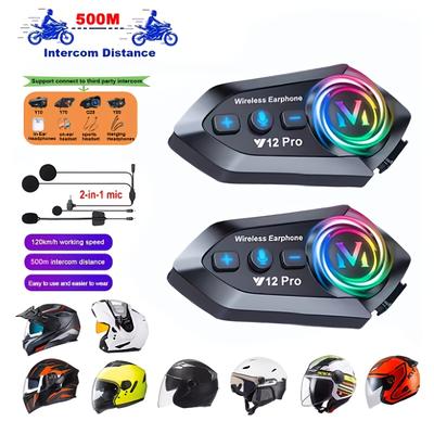 Bluetooth Y12 Pro Motocyklový Interkom Helmy IP56 Vodotěsný Dosah 300 m CVC Redukce Šumu
