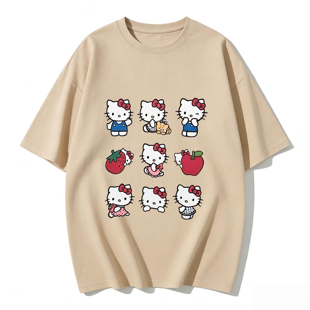 2026 New Arrival Kawaii Hello Kitty Strawberry Apple Print Couple T Shirts Casual Family Matching Outfits Parentchild Tees Tops