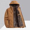 Men's Mid-Length Hooded Winter Coat with Velvet Lining for Middle-Aged and Elderly