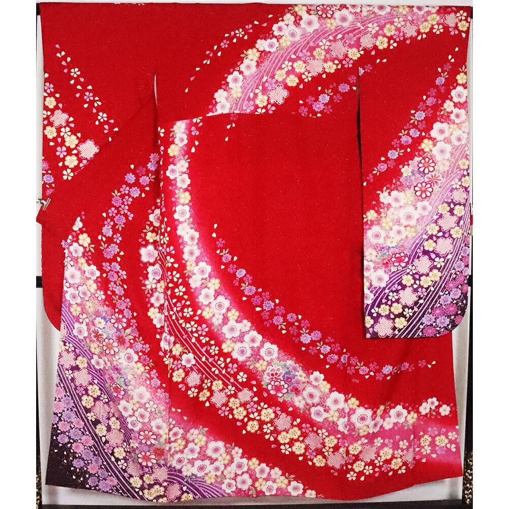 

Special sale item Long-sleeved kimono Pure silk Sakura dance Red Pink Purple ki25879 Beautiful item Kimono S size Ladies Coming-of-age ceremony
