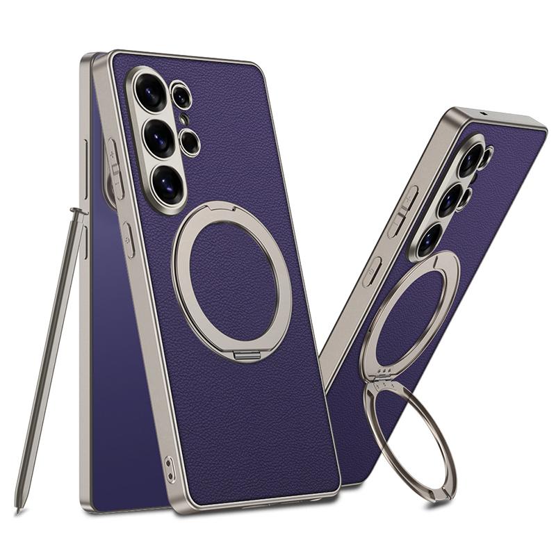 

360 Rotating Bracket Magnetic Stand Phone Case for Samsung Galaxy S26 S25 S24 S23 Ultra Soft Bumper PU Leather Shockproof Cover Galaxy S26 Ultra