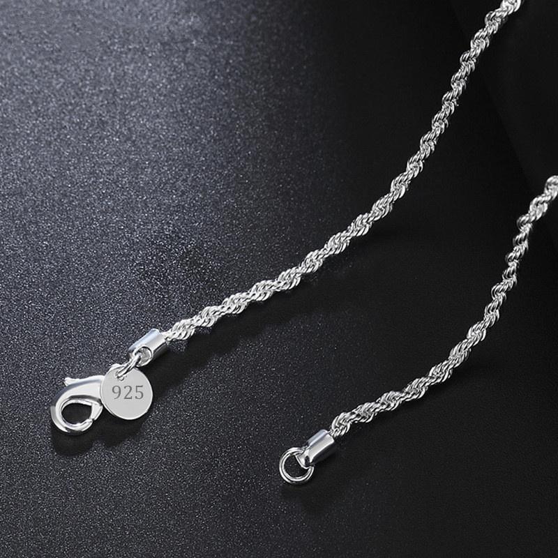 925 Sterling Silver 2 mm 16/18/20/22/24/26/28/30 tum Twist Rope Chain Halsband för Kvinna Män Mode Smycken Present