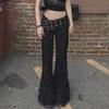 "Personalized Low-Waist Metal Belt Flared Jeans with Wool Stitching"