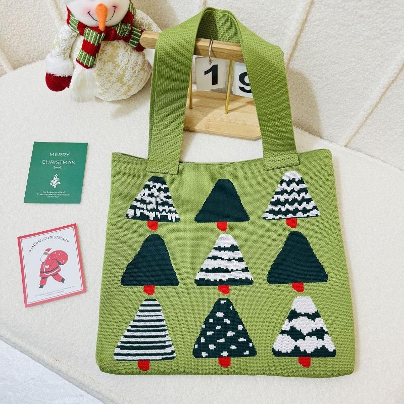 New Christmas Tree Knitted Shoulder Bag Women's Trend Versatile Korean Version High Value Travel Shopping Knitted Bag Handbag