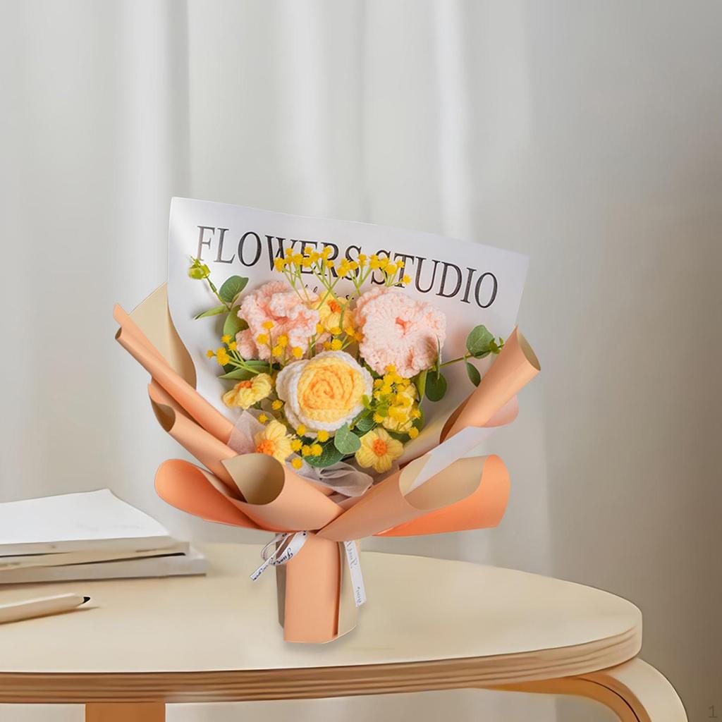 Crochet Bouquet, Handmade Knit Flowers, Artificial Already Made for Valentine's Day,