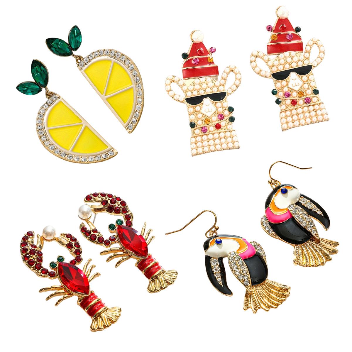 

Рождественская шапка в европейском и американском стиле, украшенная жемчугом, и серьги «Счастливая птица» Lobster Stud