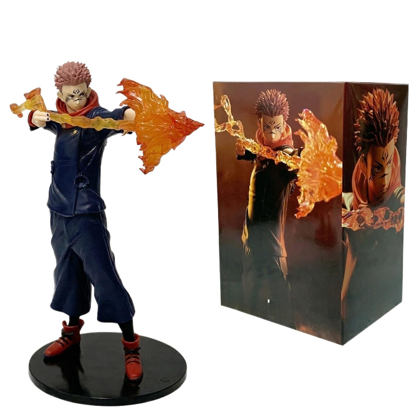 Anime Character Action Figure with Dynamic Flame Effect Pose Collectible Figurine Display Stand Included for Home Office Decoration One Size синий
