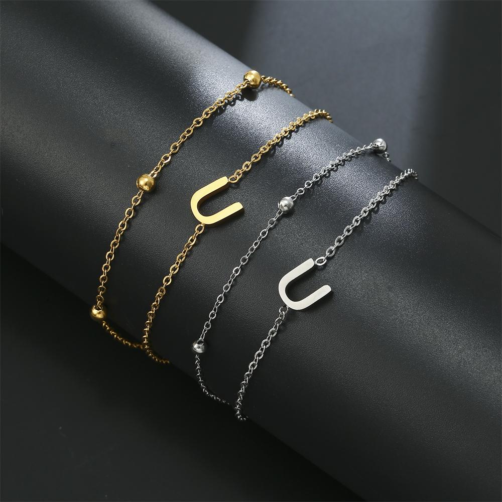 Cazador Stainless Steel Initial Letter Double Chains Bracelet for Women A-Z Alphabet Jewelry 2026 Bracelet On Hand Birthday Gift