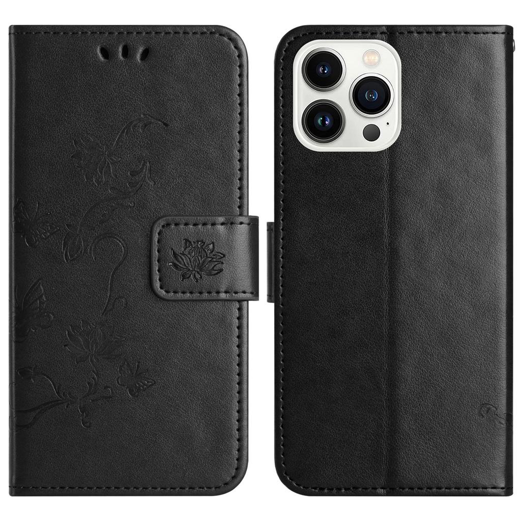 For iPhone 16 Pro Max Case Wallet Stand Butterfly Flower PU Leather Phone Cover