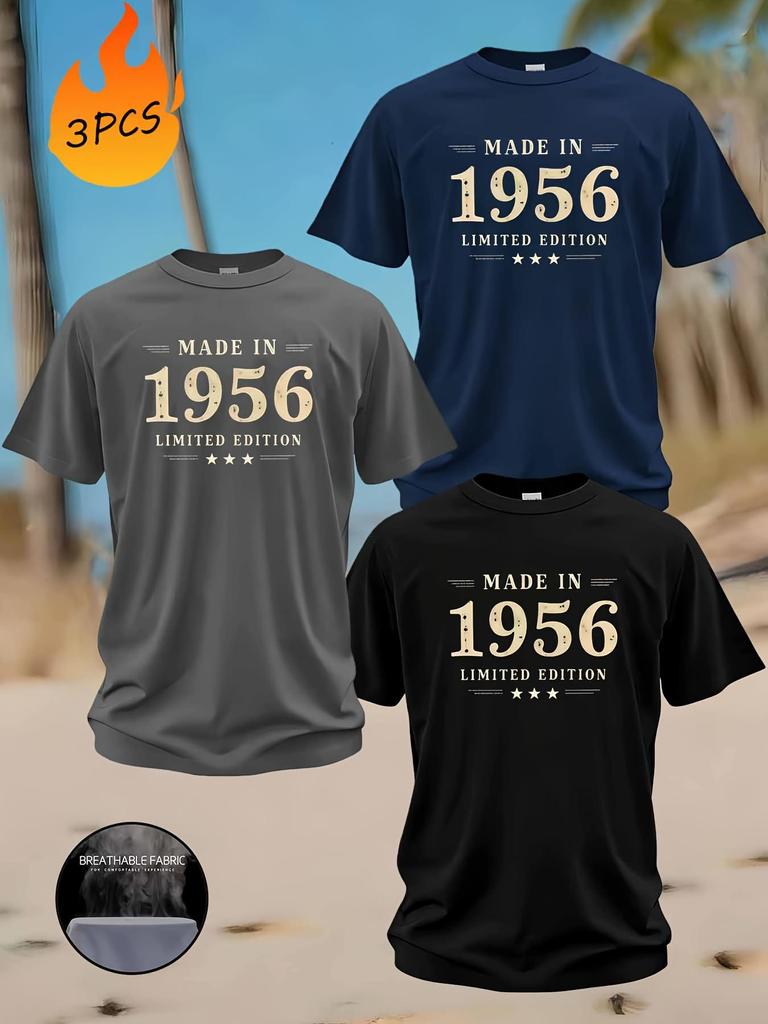 Men's European Size Bird's Eye Knit T-Shirt Set - Plain, Breathable, Quick-Dry, Short Sleeve, Round Neck, 3 Pieces