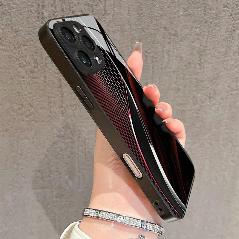 Simple Elegant Red Curved Pattern Phone Case For iPhone 11 12 13 14 15 16 17 Pro Max 16E 7 8 Plus XR XS X Tempered Glass Cover