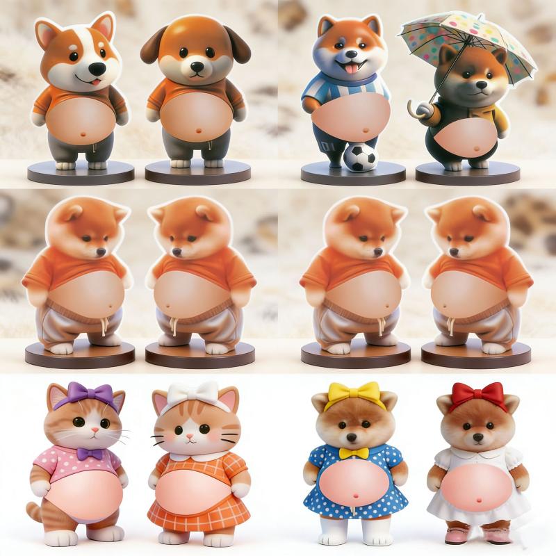 Kawaii Cat Dog 3D Belly Stickers Soft Silicone Squeezeable Stress Relief Stickers DIY Phone Case Car Anti-collision Sticker