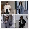 Women's Loose Casual Outerwear Street Style Stand Collar Hidden Button Wool Coat Top