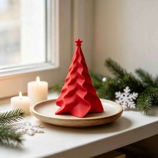 Compact Seasonal Shelf Ornament 3D Printed Pleated Christmas Tree Ornament, Small Wavy Desktop Mini Decoration with Star Topper for Holiday