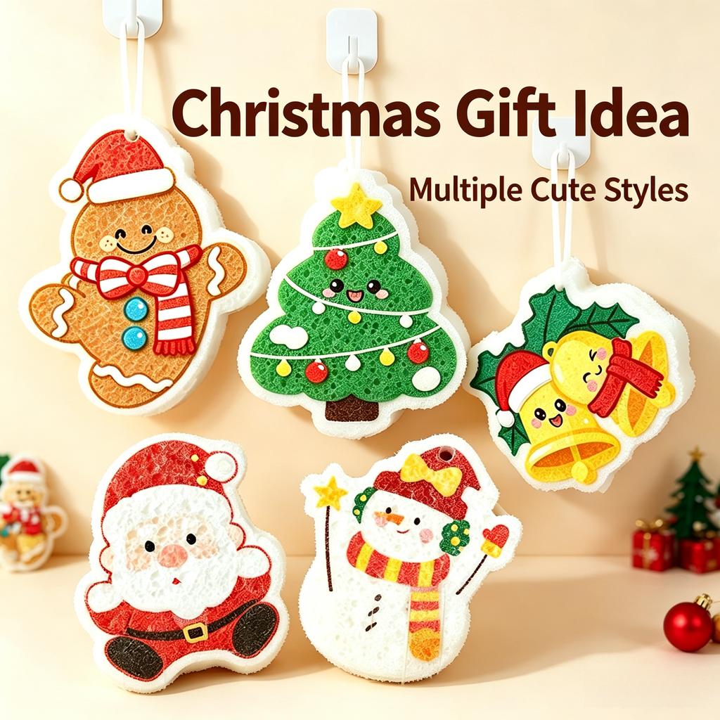 Christmas Compressed Wood Pulp Sponge Cleaning Sponge Dish Pot Scrub Pad Kitchen Household Cleaning Gift