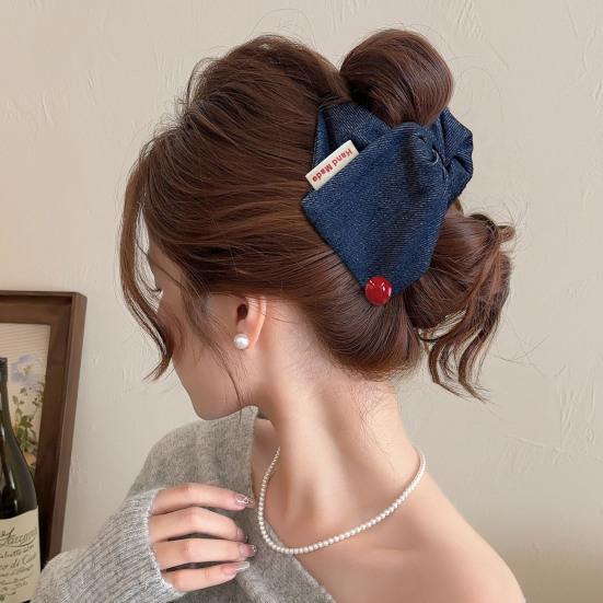 Hairpin Cloth Bowknot Decor Back Head Hair Clip with Dot Print Button Decoration Wide Tooth Strong Grip Hairpin Hair Accessories