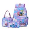 Stitch 3-teiliges Rucksack-Set für Jungen und Mädchen, Rucksack mit Campus-Cartoon-Print, Große Kapazität für Outdoor-Reisen