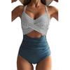 Costume da bagno da donna a blocchi di colore con torsione e cut-out elasticizzato intero con laccetto posteriore incrociato 25-26