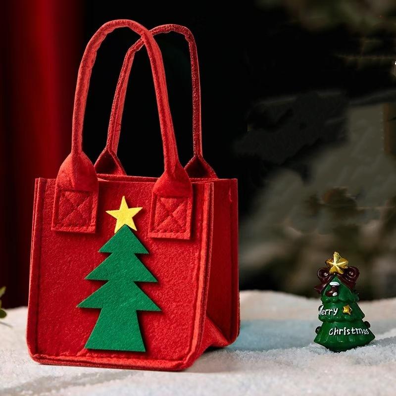 Christmas Felt Gift Bags Kids Cute Cartoon Handbag Christmas Snacks Candy Bag Reusable Storage Bag Xmas Tote Bag New Year Decor