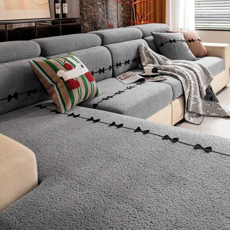 Winter-Saison Extra Extra Gepolsterter Polarfleece Sofabezug Anti-Rutsch Warm Isoliert Plüsch Sofasitzauflage Hüllen Einheitsgröße Passt für alle Sofas Plus-S 1pc