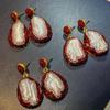 Special-shaped Baroque pearl tourmaline earrings set with red Czech diamonds women's earrings French design