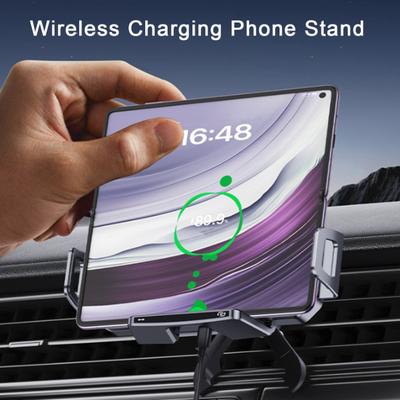 Foldable Phone Car Mount 15W Wireless Charger with 360 Degrees Rotation Dual-Coil Fast