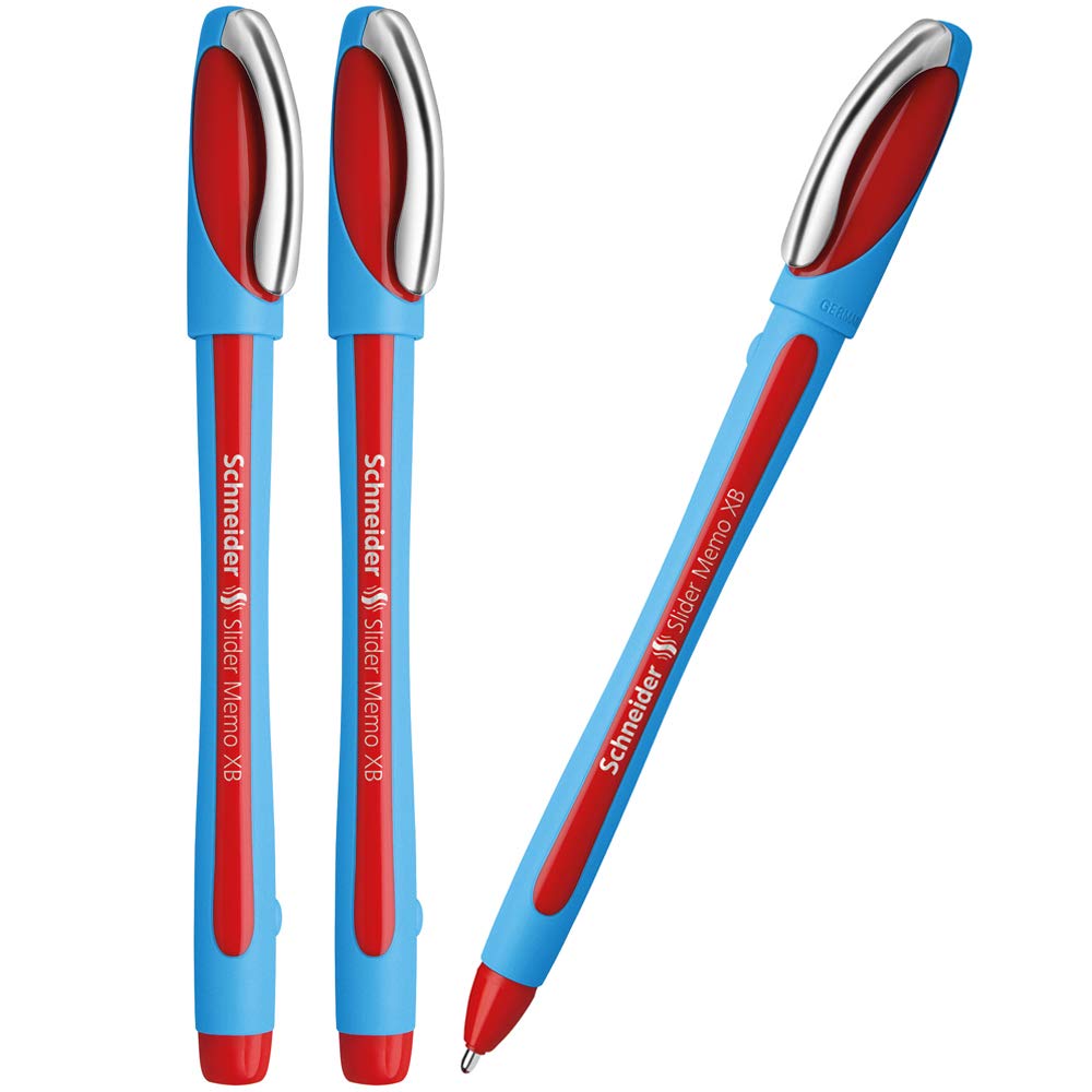 Schneider Slider Memo XB Ballpoint Pen, Extra Bold, Set of 3, Red Ink, SM150202