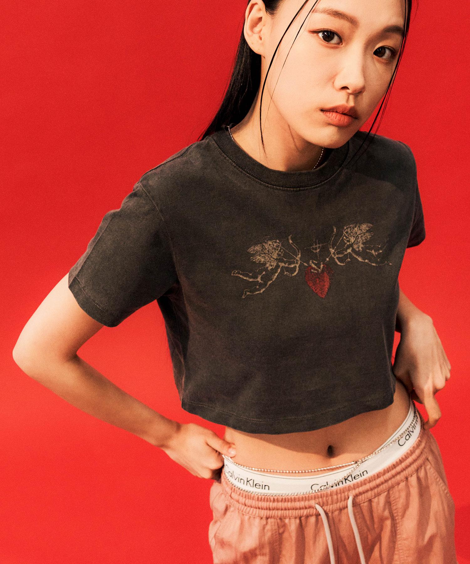 Schism Inducing Cupid Cropped T-Shirt, Overdyed Charcoal/M