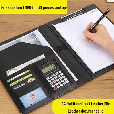 A4 Leather Business Folder with Calculator and Notepad Holder