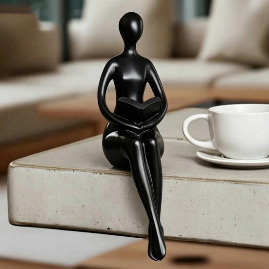 3 szt. Rzeźba do czytania z żywicy, Statua siedzącego myśliciela, Abstrakcyjna figurka kobiety na półkę na książki do domu, biura, salonu, półki, dekoracja biurka