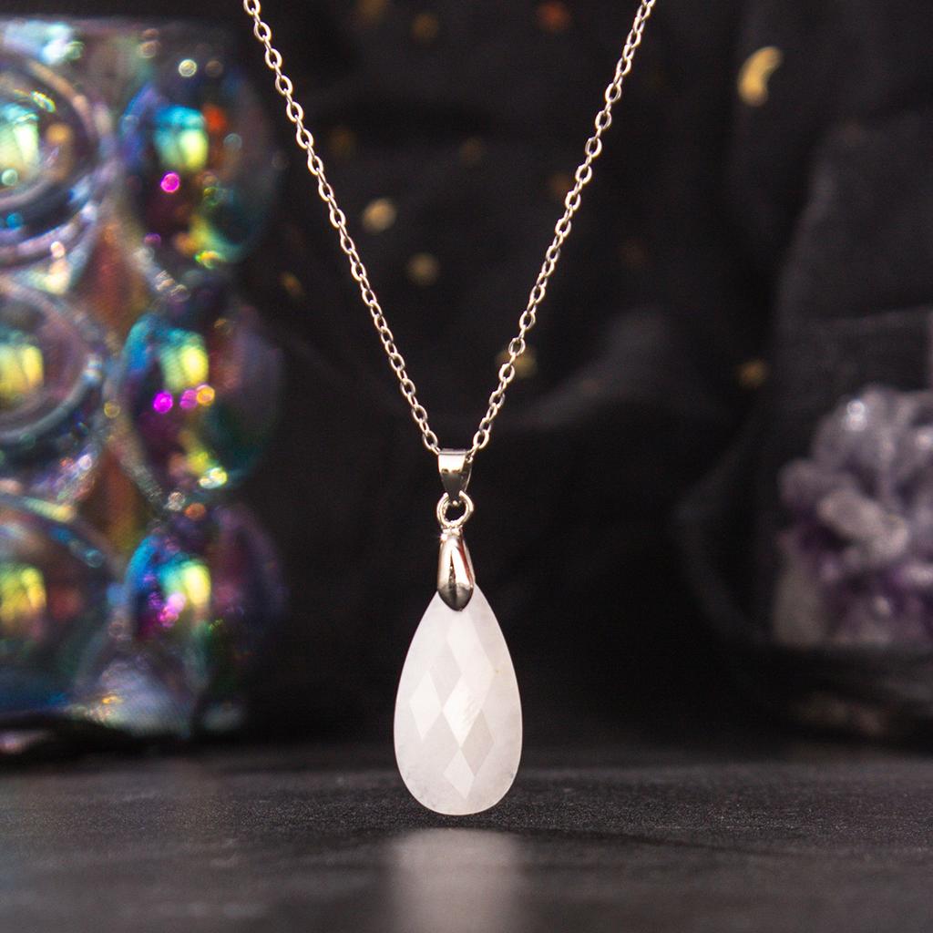 Natural Crystal Pendant, Blue Gold, Amethyst, Cut Surface, Long Water Droplet Necklace, jewelry,Christmas Gift, Valentine's Day Gift, Birthday Gift