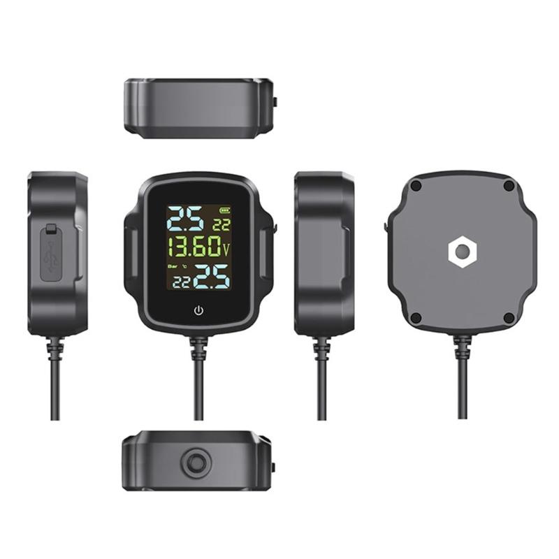 Wireless Tire Pressure Monitoring System for Motorcycles with LCD Display QC3.0 Fast Charge Pressure Temperature Alarm