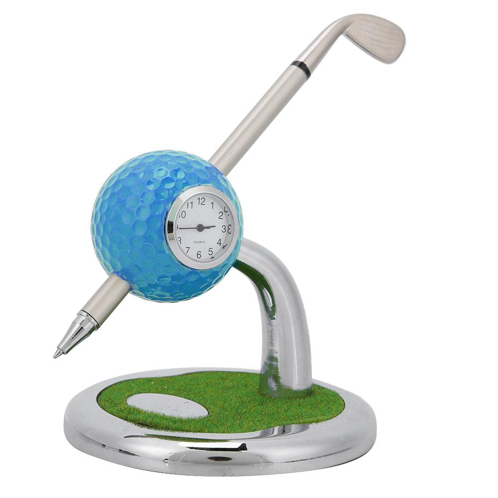 Soporte de Escritorio Portaplumas con Forma de Bola de Golf con un Bolígrafo y un Reloj Decoración de Escritorio Regalo de Golf(azul)