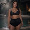 Vintage Style Swimsuit 2Pcs/Set Plus Size Bikini Set, Cross-Chest V-Neck Bra with Built-In Support, Photogenic Beach Outfit High-Waisted Twist