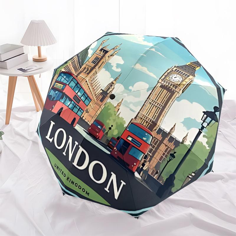 1pc London Bus Automatic Folding Umbrella Portable Collapsible Umbrella for All Seasons, 8-Rib Durable Construction, Perfect Gift 050