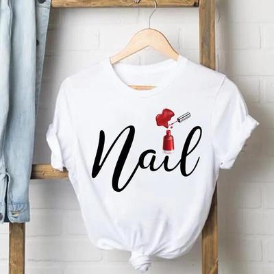 Letter Nail Art Sweet Tee Shirt Lady Clothes Female T Women Top Short Sleeve Casual Fashion Tshirt Summer Graphic T-shirts