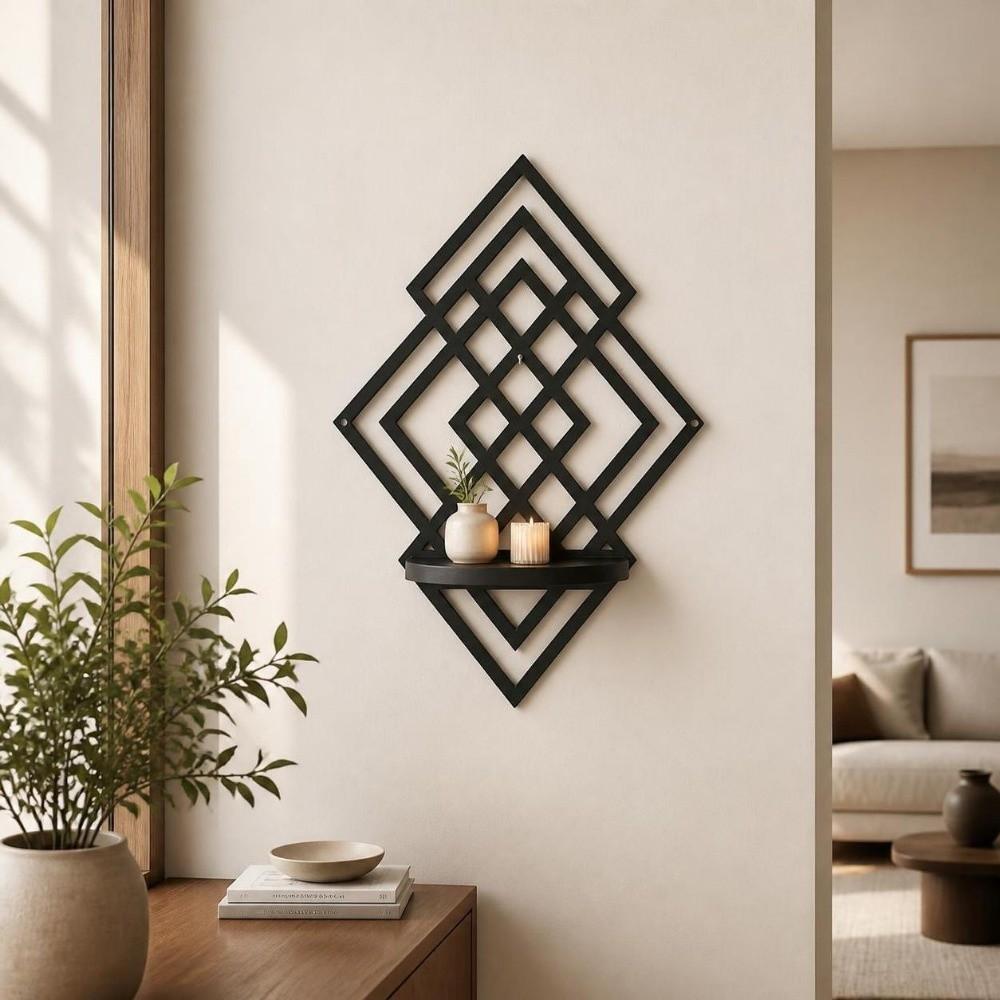 Wooden Wall Mounted Decorative Shelf Geometric Wall Storage Rack Wall Art Wall Decor Entryway