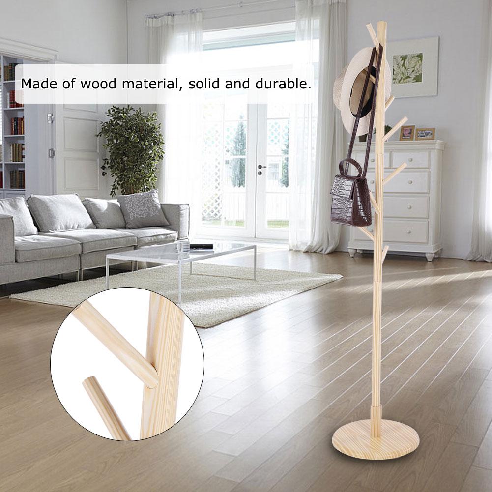 Perchero de Madera Montado para Abrigos Sombreros Árbol Chaqueta Ropa Colgador Vertical 8 Ganchos